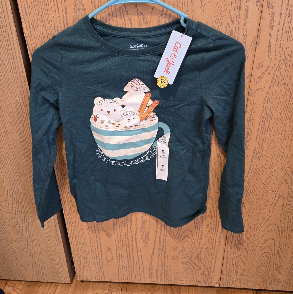 Cat & Jack Teal Long Sleeve Shirt with Cocoa Design